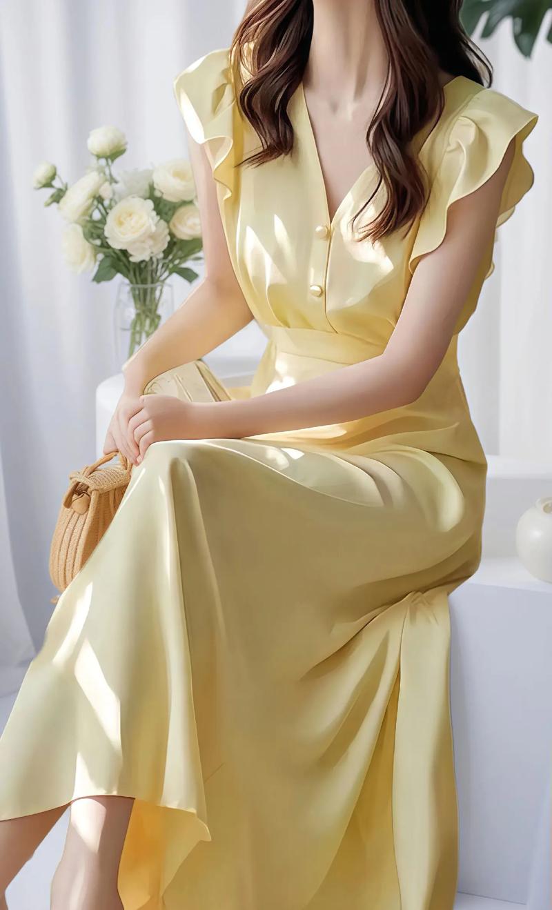 黄色连衣裙配什么色高跟鞋图片对比_黄色连衣裙配黑高跟显高贵，多配饰穿出自信范！