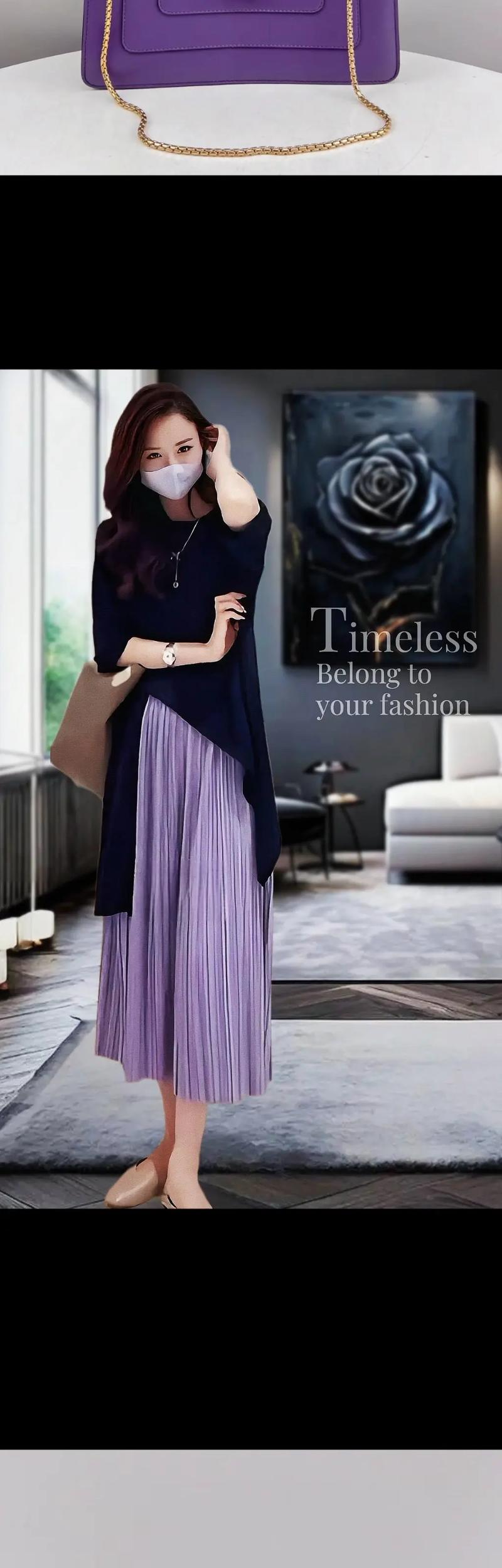 紫色开衫配黑色包臀裙_紫色小外套配黑裙，秋日优雅又气质