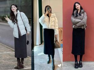 毛呢半身裙搭配什么羽绒服好看_长款羽绒服配半身裙，时尚又保暖！
