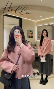 灰粉色上衣搭配深灰色半身裙_灰粉上衣配深灰裙，优雅时尚显气质