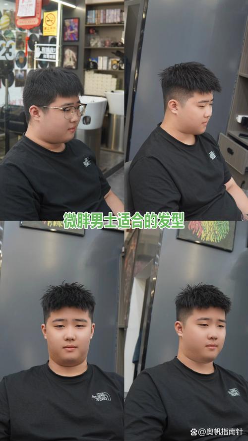 胖子适合的发型男_短发微卷显精神，侧分刘海拉长脸