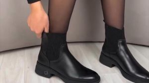 36d小腿袜配黑短靴_深秋丝袜配高跟，职场女必备时尚！