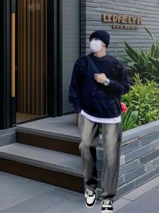 男阔腿牛仔裤搭配鞋子_男士阔腿裤配运动鞋帆布鞋短靴，休闲有型