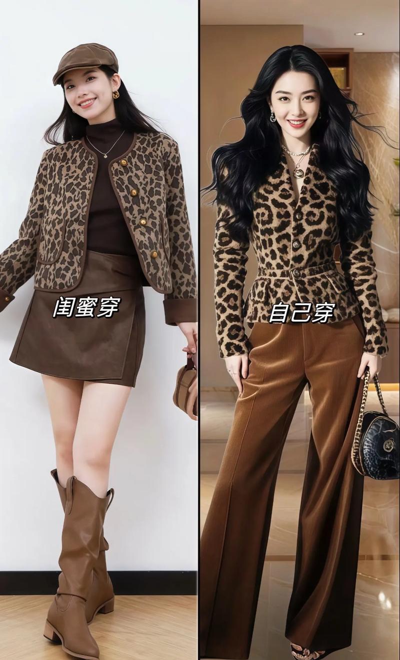 卡色豹纹上衣配什么颜色裤子_咖啡色豹纹上衣配黑裤，都市酷感不张扬