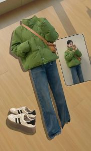 淡绿色棉袄配什么裤子_穿出春日清新高级感