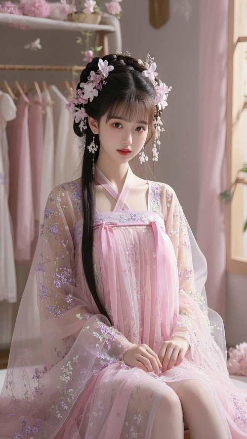 穿齐胸襦裙配简单的发型_花苞编发盘发等