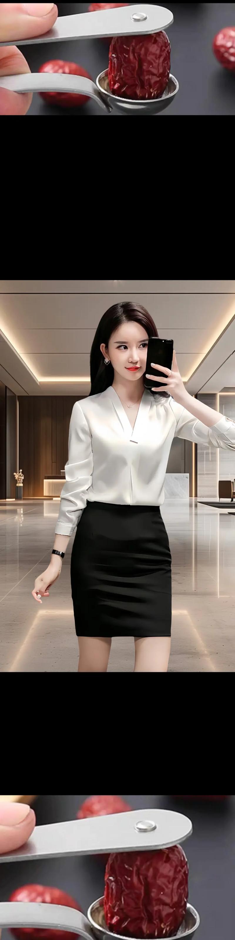 秘书黑色包臀裙配白色衬衫_白衬衫黑包臀裙，职场优雅自信范