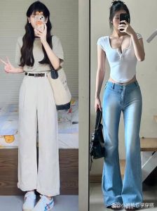 腰扁身材适合穿搭_显轻盈，露肤添秘，高腰裤拉腿线